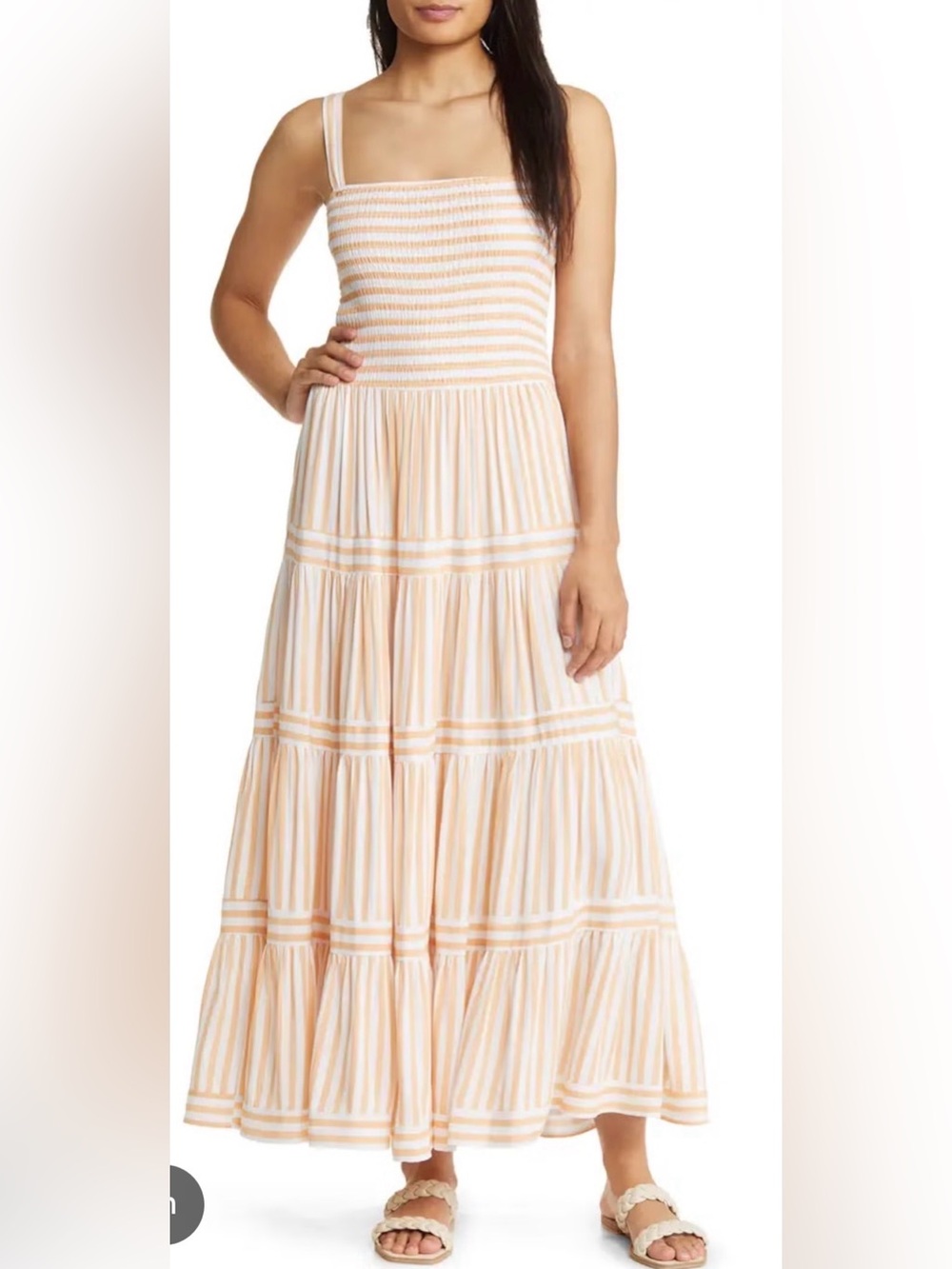 Caslon Peach and White Striped Smocked Maxi Dress